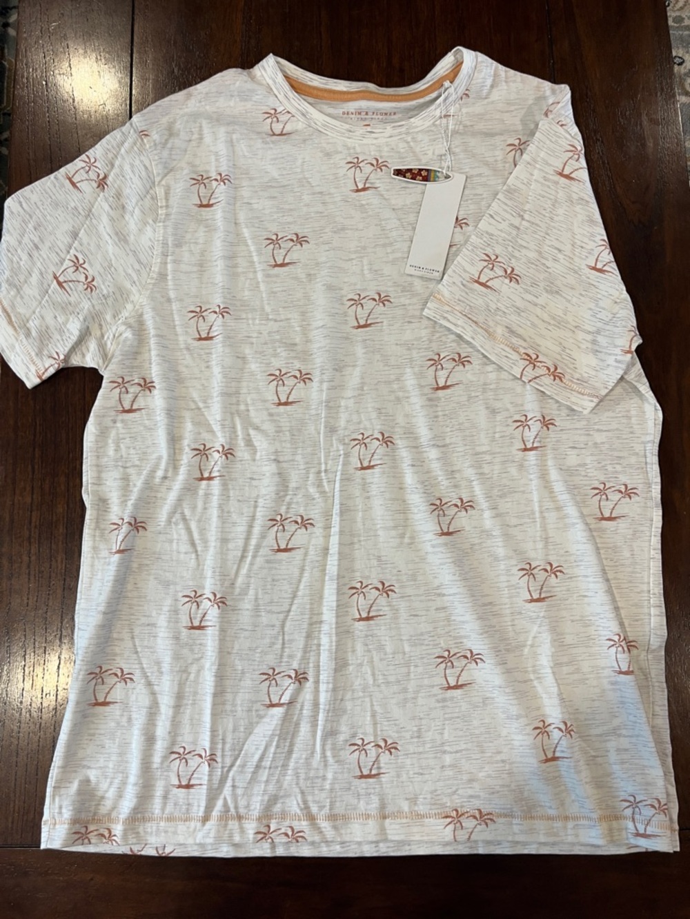 Denim & Flower White Short-Sleeve Tee with Rust Palm Print